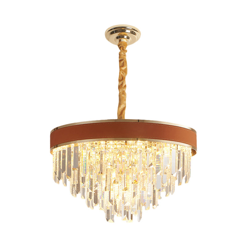 Modern Crystal Round Chandelier - Brown Finish 8 Heads Living Room Suspension Pendant Light