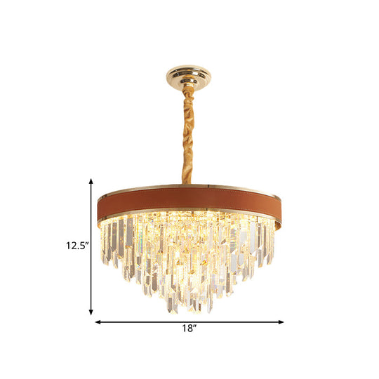 Modern Crystal Round Chandelier - Brown Finish 8 Heads Living Room Suspension Pendant Light