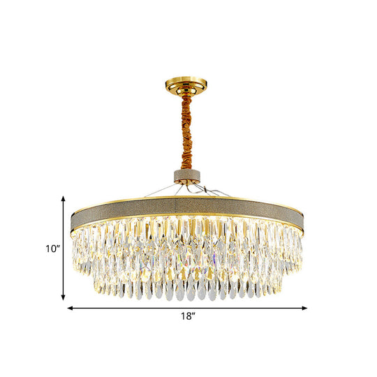 Led Hanging Chandelier - Modern Gold Finish Clear Crystal Draping 2-Layer Round Design