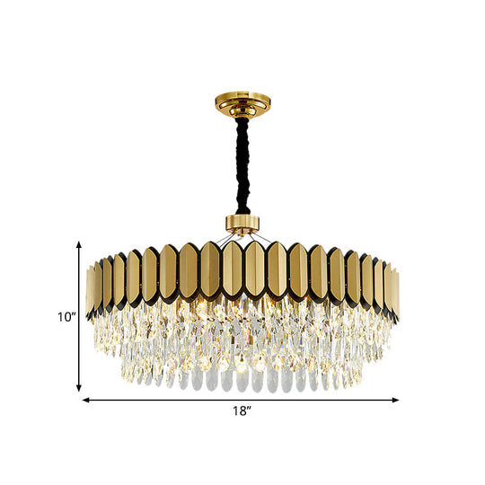 Led Gold Pendant Chandelier With Clear Crystal Drops - 18’/23.5’ Wide Contemporary Round