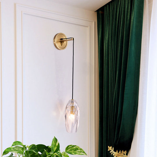 Contemporary Torpedo Crystal Sconce Light Fixture - 1 Head Wall Mounted Lighting For Bedchamber