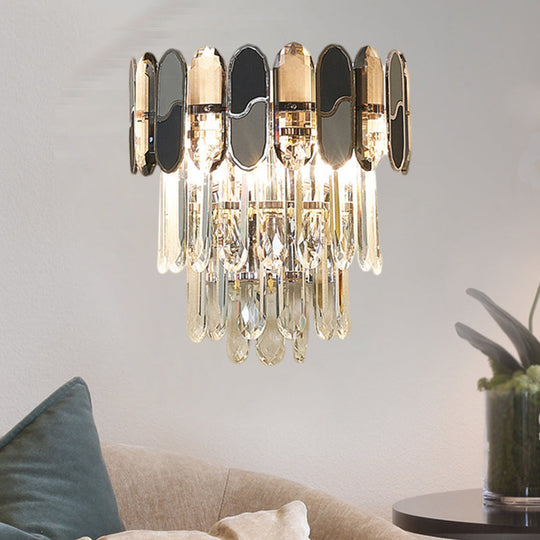 Contemporary Flush Wall Sconce With Clear Crystal Lamp And Black & Taupe Ornaments