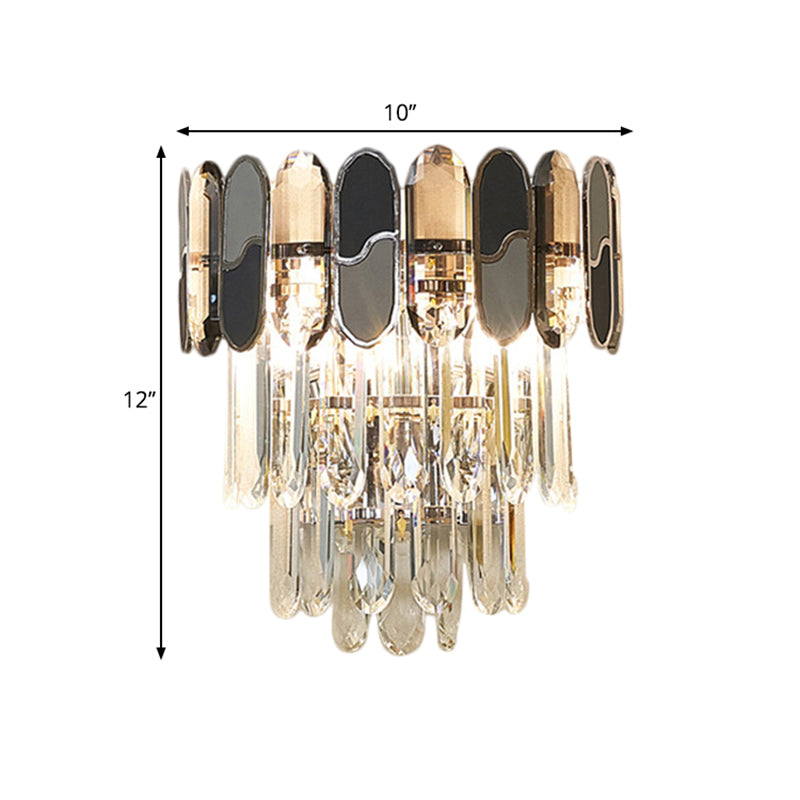Contemporary Flush Wall Sconce With Clear Crystal Lamp And Black & Taupe Ornaments
