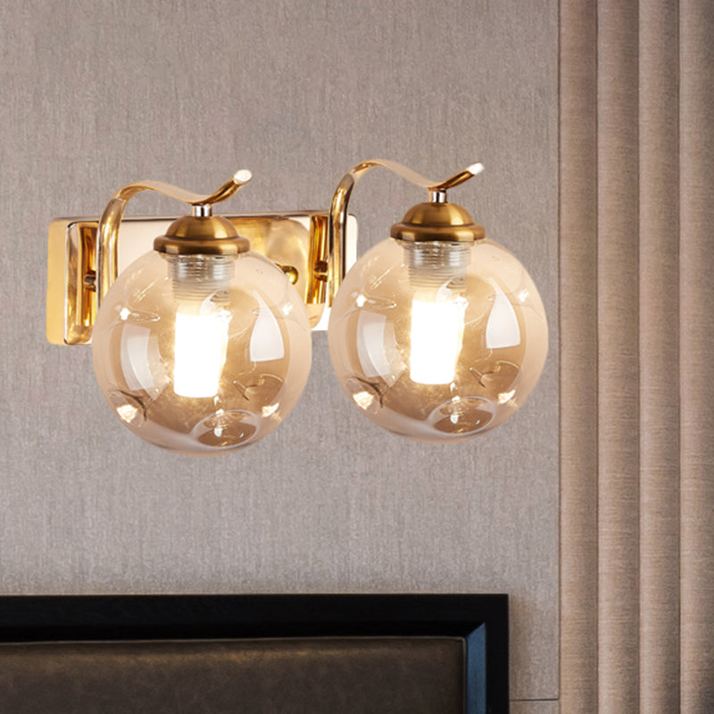 Modernist Bubbly Wall Sconce In Amber/Smoke Gray Glass - Drawing Room Light Mounted Black/Gold