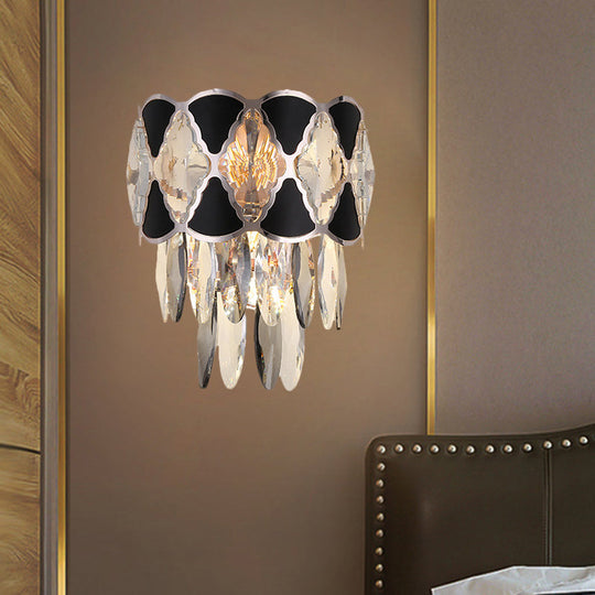 Contemporary Crystal Sconce With Clear Bulbs And Oval Drops