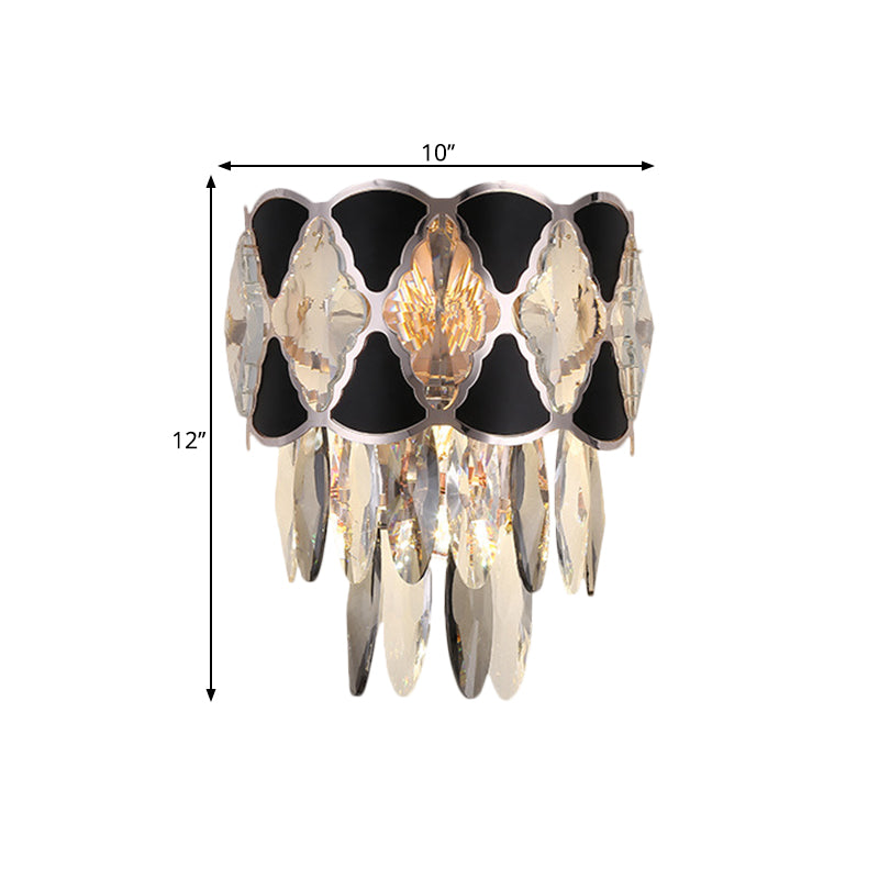 Contemporary Crystal Sconce With Clear Bulbs And Oval Drops