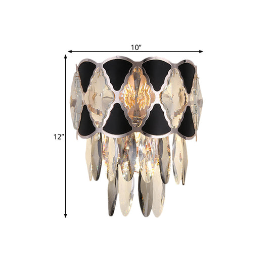 Contemporary Crystal Sconce With Clear Bulbs And Oval Drops