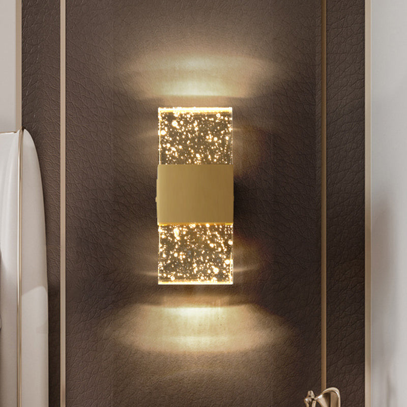 Contemporary Clear Cuboid Led Wall Light For Sleeping Room - Flush Mount Acrylic Bubble Fixture