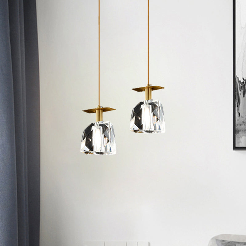 Contemporary Gold Cube Crystal Pendant Ceiling Lamp: Irregular Shape Clear - Bedroom Suspension