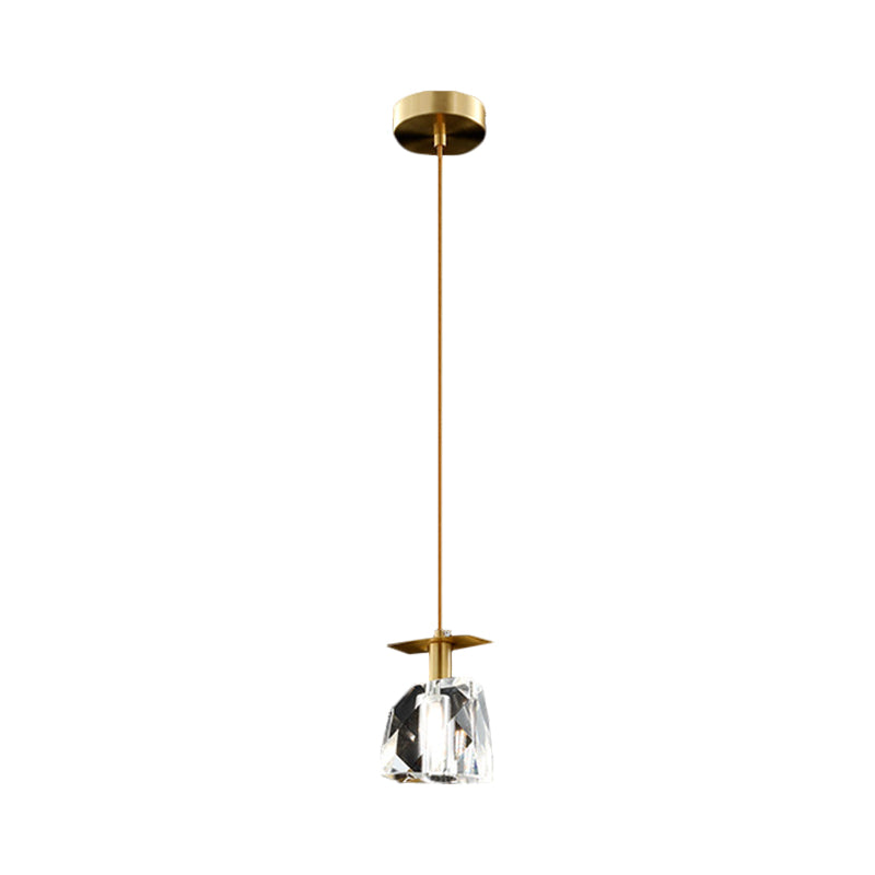 Contemporary Gold Cube Crystal Pendant Ceiling Lamp: Irregular Shape Clear - Bedroom Suspension