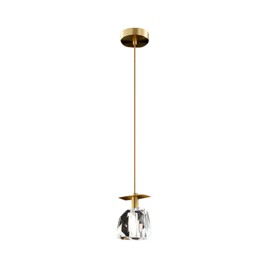Contemporary Gold Cube Crystal Pendant Ceiling Lamp: Irregular Shape Clear - Bedroom Suspension