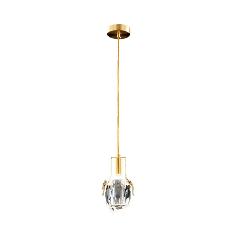 Modern Gold Pendant: Led Mini Suspension Lighting With Beveled Crystal Water Drop And Dragonfly