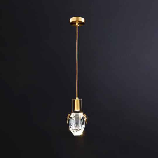 Modern Gold Pendant: Led Mini Suspension Lighting With Beveled Crystal Water Drop And Dragonfly