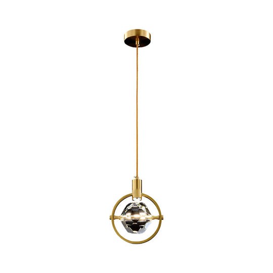 Contemporary Led Gold Crystal Hanging Lamp Kit - Bedroom Annular Suspension Light