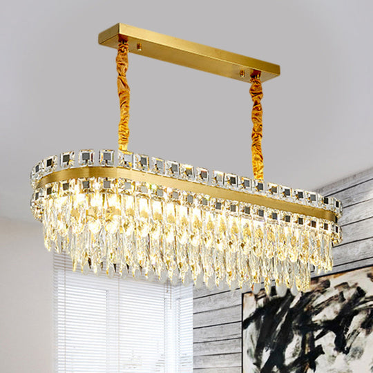 Led Crystal Drop Oval Island Light - Modern Clear Dining Room Fixture