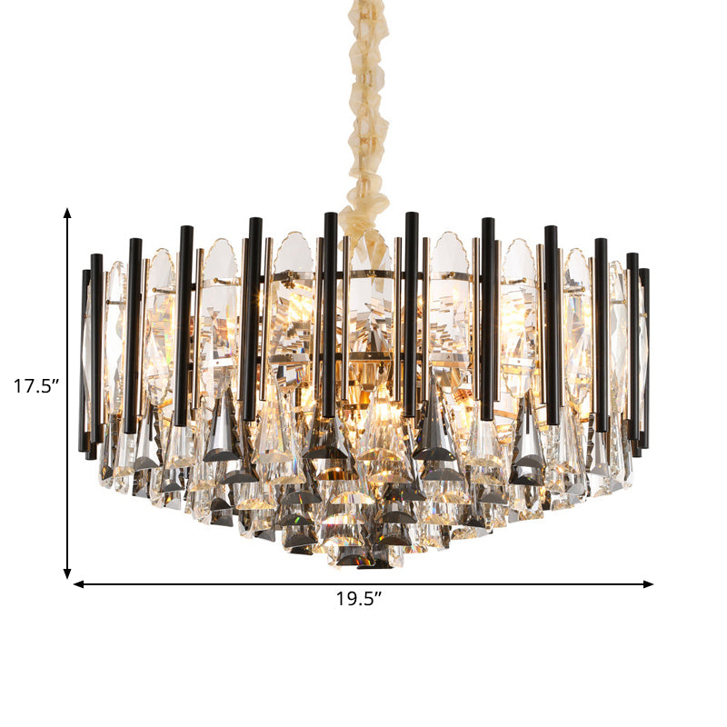 Modern Clear Crystal Chandelier with 12 Tapered Heads and Triangular Drops Black Tubes Clear