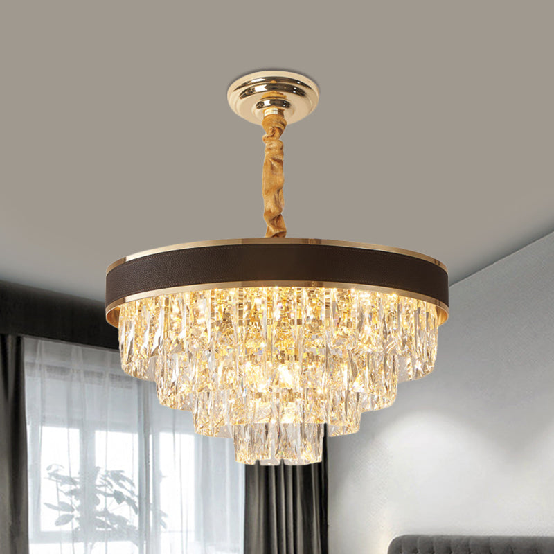 Tapered Clear Crystal Blocks Ceiling Chandelier - Modern 8/10 Heads Suspension Lamp 18’/23.5’ Width