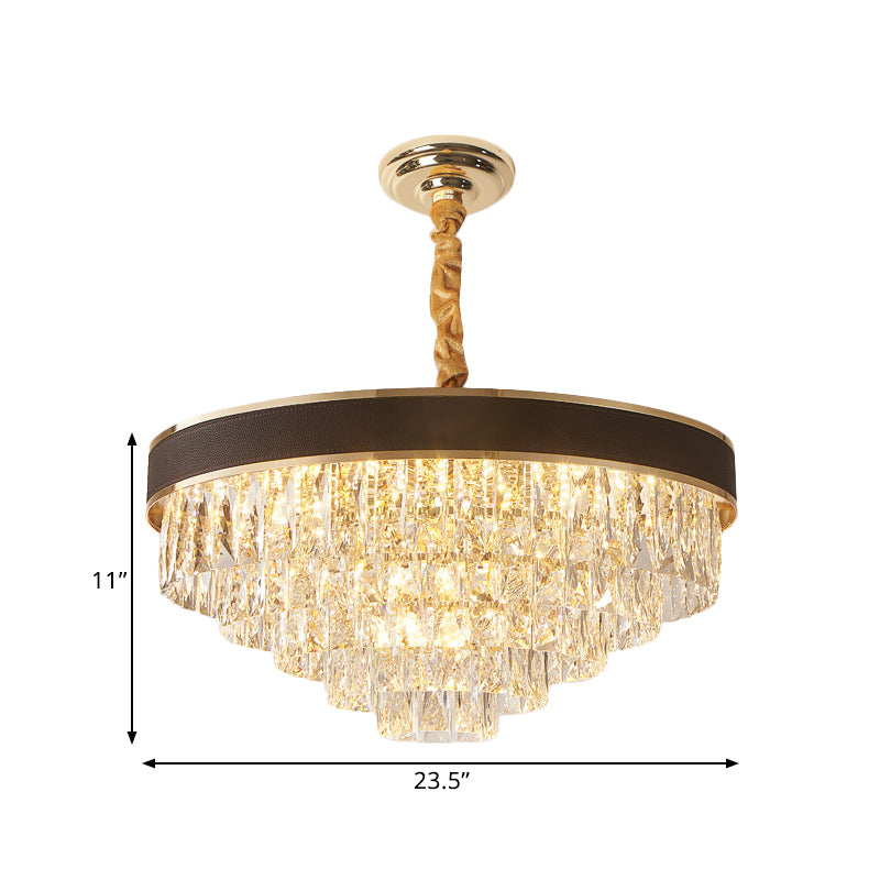 Tapered Clear Crystal Blocks Ceiling Chandelier - Modern 8/10 Heads Suspension Lamp 18’/23.5’ Width