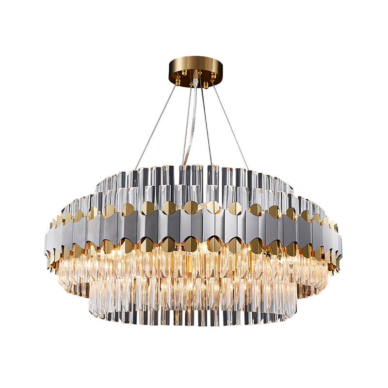 Modern Crystal Pendant Light With Clear Round Ceiling Mount - 12 Heads Gold Finish Ideal For