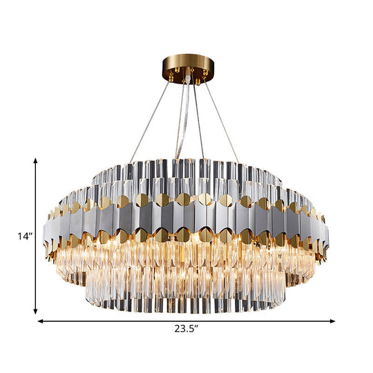 Modern Crystal Pendant Light With Clear Round Ceiling Mount - 12 Heads Gold Finish Ideal For