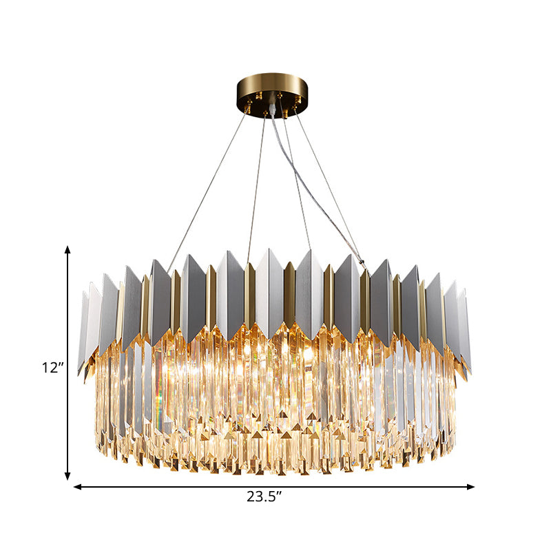 Modern 8-Head Clear Crystal Prisms Chandelier Pendant Light In Gold