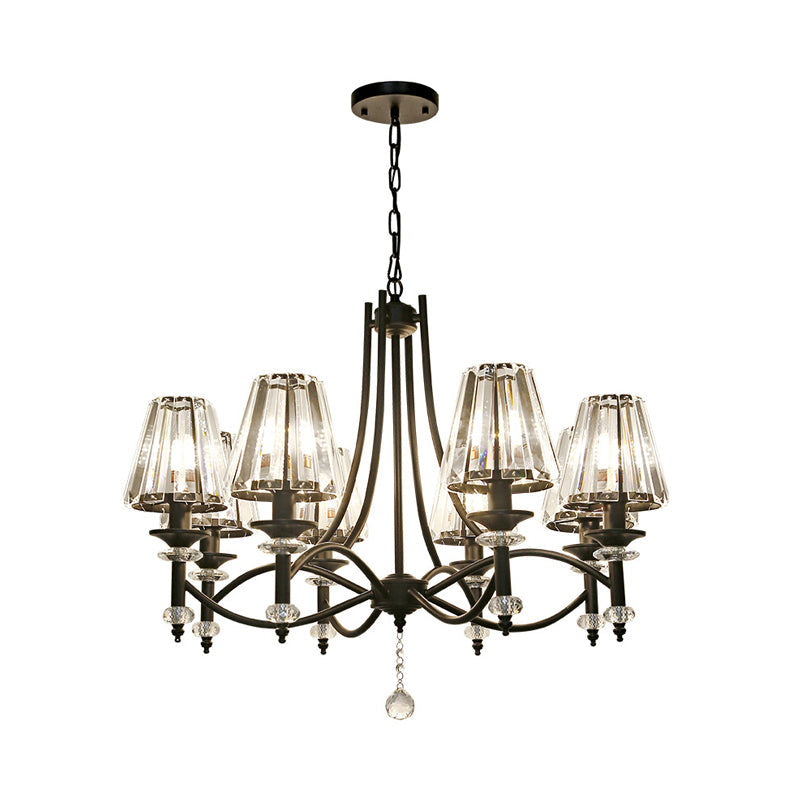 Modern Black Chandelier: 8-Head Hanging Light Fixture With Crystal Swirled Arms And Glass Ball