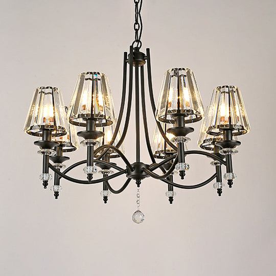 Modern Black Chandelier: 8-Head Hanging Light Fixture With Crystal Swirled Arms And Glass Ball