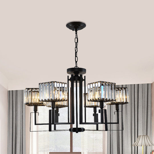 Modern Black Crystal Chandelier With Crooked Metal Frame - 6/8 Heads Clear Cubic Shades 6 /