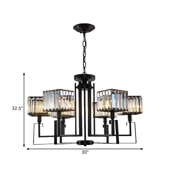 Modern Black Crystal Chandelier With Crooked Metal Frame - 6/8 Heads Clear Cubic Shades