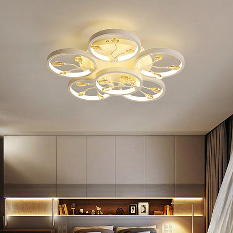 Contemporary Crystal Raindrops Semi Flush Light With Led Flower Design - Black/White Ceiling