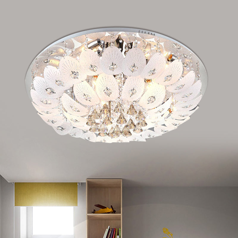 Ivory Crystal Led Bowl Flush Ceiling Light - Modern Warm Lighting Fixture 23.5’/31.5’ Wide