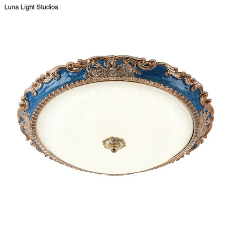 14’/16’/19.5’ Led Bowl Flush Mount Lamp Countryside Red/Blue Finish Ceiling Light For Bedroom