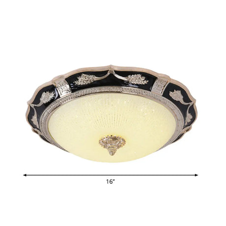 14/16/19.5 Retro Bowl Led Flush Light In Black With Cream Glass Ideal For Hotel Ceilings