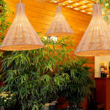 14/16 Inch Conical Bamboo Suspension Pendant - 1 Head Khaki Hanging Lamp Kit