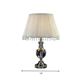 14/16 Traditional Cream Gray Crystal Nightstand Lamp With Cone Fabric Shade - Bedroom Night Table