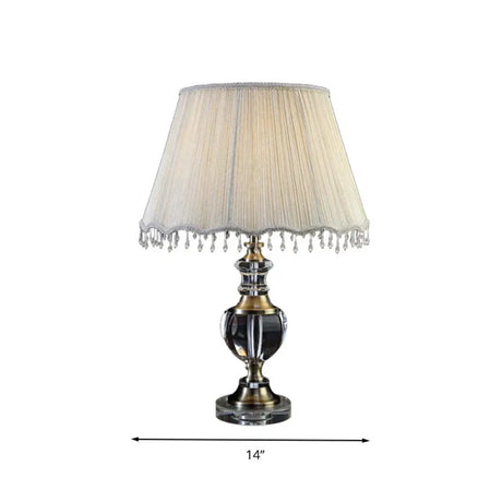 14/16 Traditional Cream Gray Crystal Nightstand Lamp With Cone Fabric Shade - Bedroom Night Table