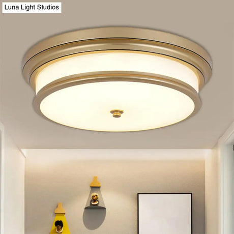 14’/16’ Vintage Cream Glass Drum - Like Corridor Ceiling Fixture Led Flush Mount Lighting In