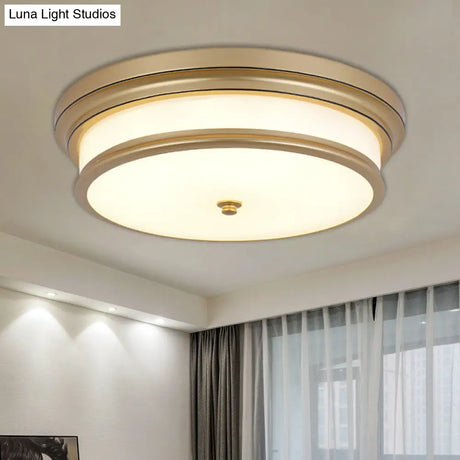 14’/16’ Vintage Cream Glass Drum - Like Corridor Ceiling Fixture Led Flush Mount Lighting In