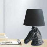 14/18 Wide Vintage 1-Light Table Lamp With Tapered Fabric Shade And Horse Head Base In Black / 14