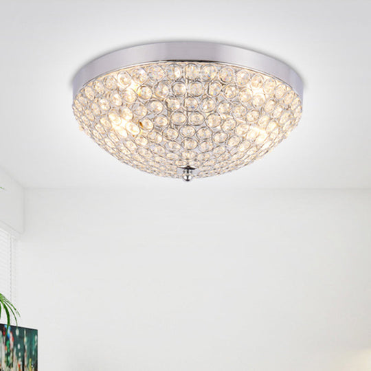 Modern Clear Crystal Beads Flush Mount Ceiling Light With Ring Mesh Grid - Set Of 2 Bulbs