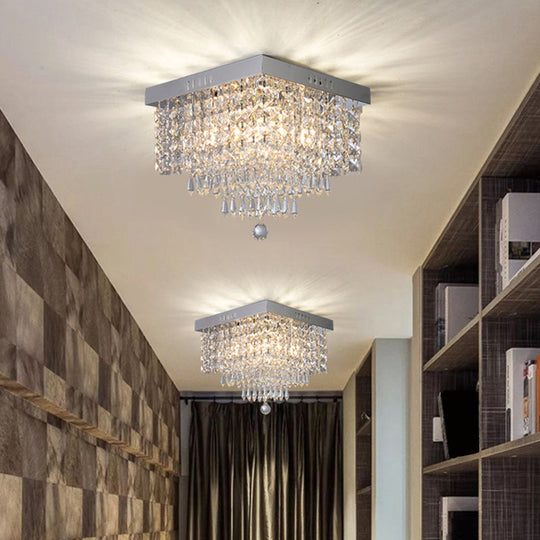 Contemporary Crystal Beads Corridor Ceiling Fixture | Clear Flush Mount Lighting 2/4 Heads 10/12