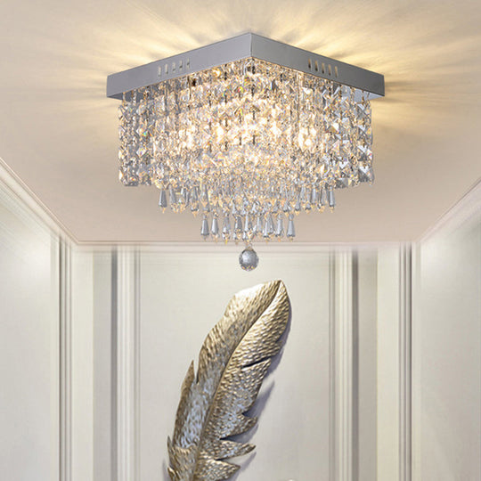 Contemporary Crystal Beads Corridor Ceiling Fixture | Clear Flush Mount Lighting 2/4 Heads 10/12