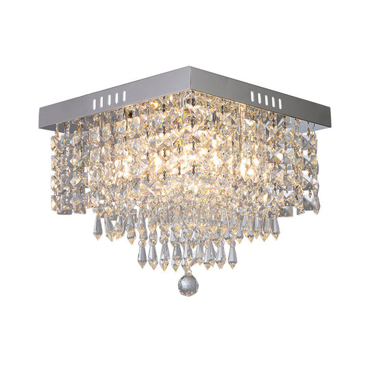 Contemporary Crystal Beads Corridor Ceiling Fixture | Clear Flush Mount Lighting 2/4 Heads