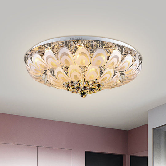 Contemporary Flush Mount Lighting Fixture With Crystal Balls And Peacock Feather Design - 8/10 Heads