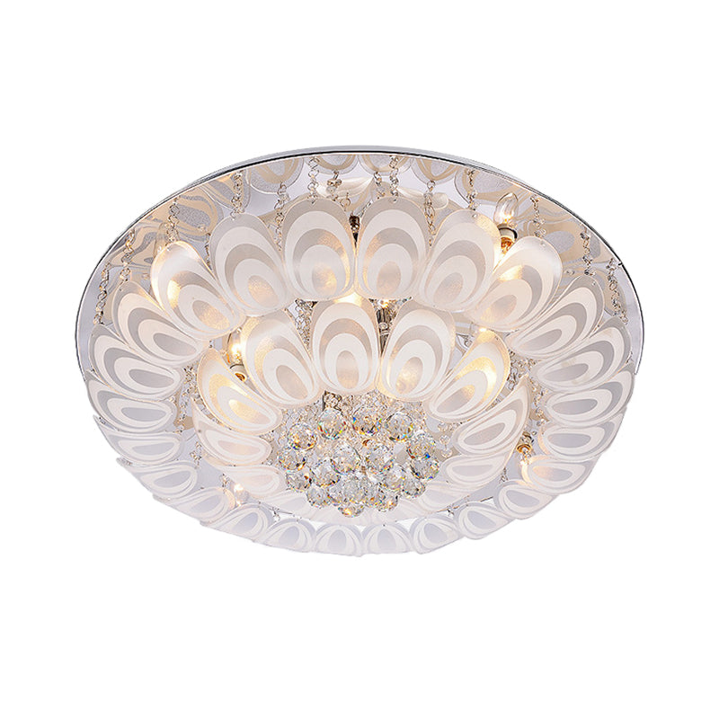 Contemporary Flush Mount Lighting Fixture With Crystal Balls And Peacock Feather Design - 8/10 Heads