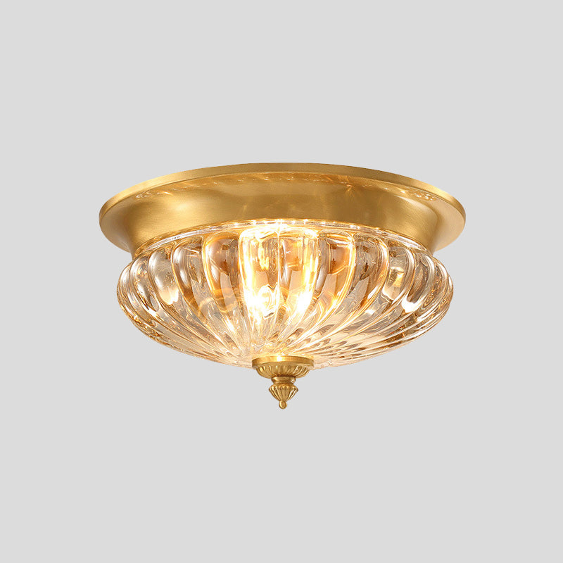 Gold Crystal Striped Shade Flush Mount Lamp With Metal Spear