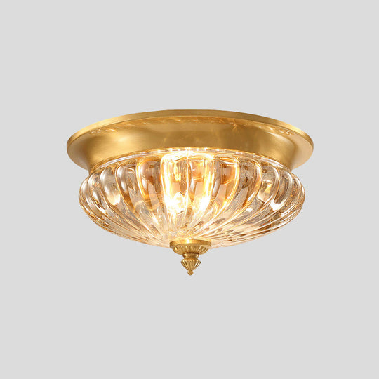 Gold Crystal Striped Shade Flush Mount Lamp With Metal Spear