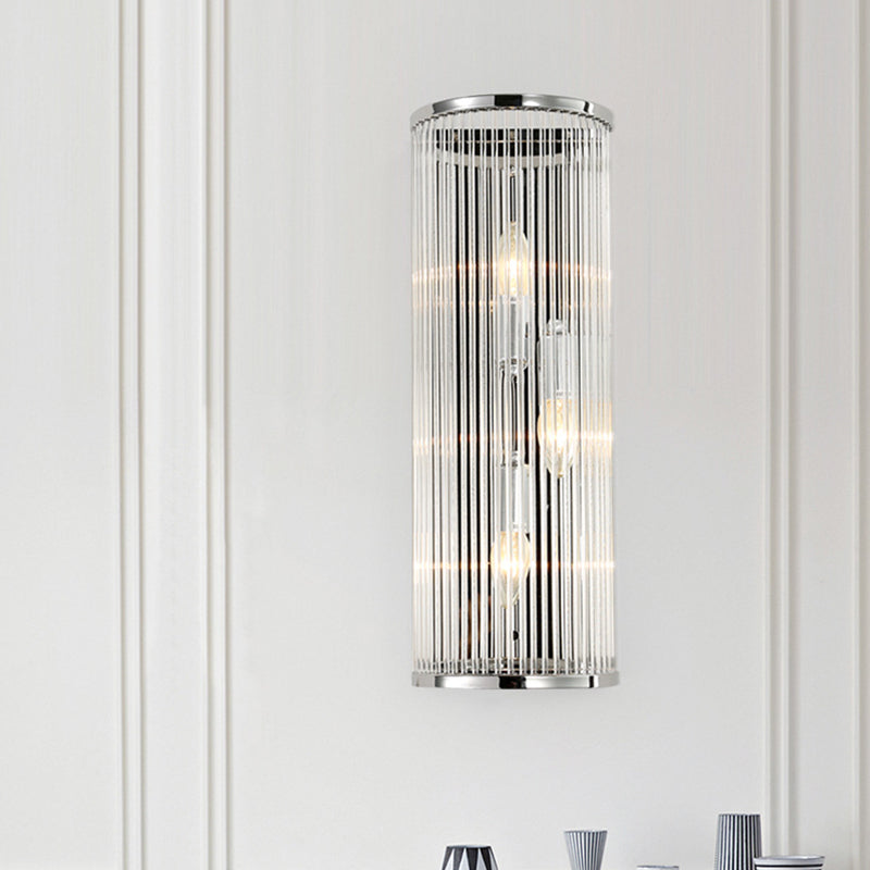 Contemporary 3-Head Wall Sconce With Clear Crystal Tube Shades - Flush Mount Light
