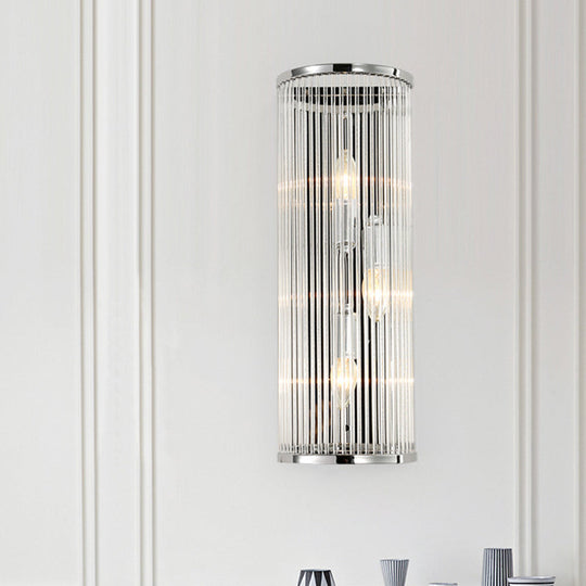 Contemporary 3-Head Wall Sconce With Clear Crystal Tube Shades - Flush Mount Light