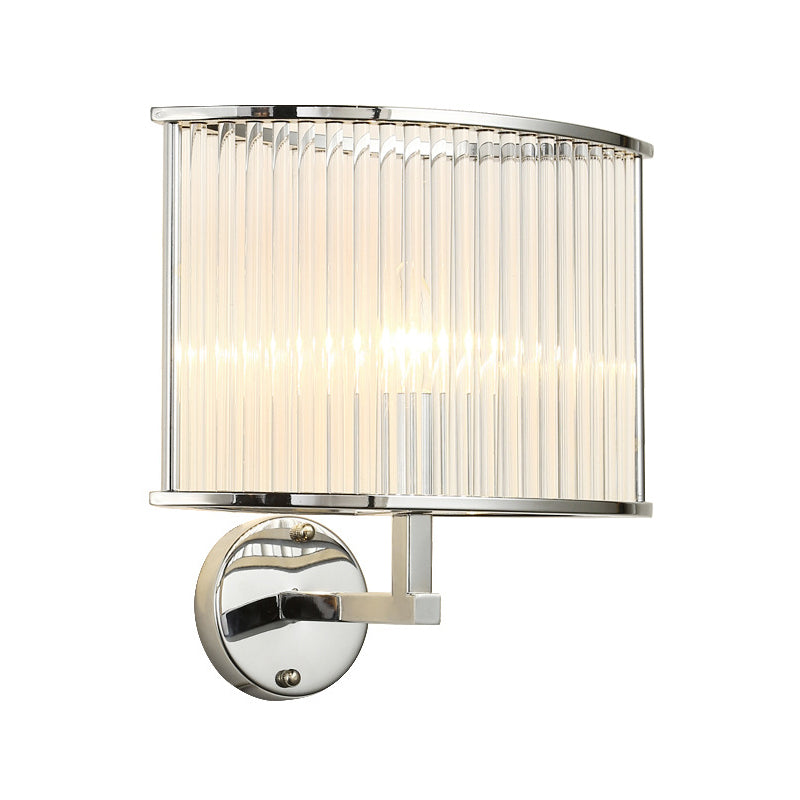 Modern Oblong Wall Sconce With Clear Crystal Shade - Silver Finish Bulb Lamp